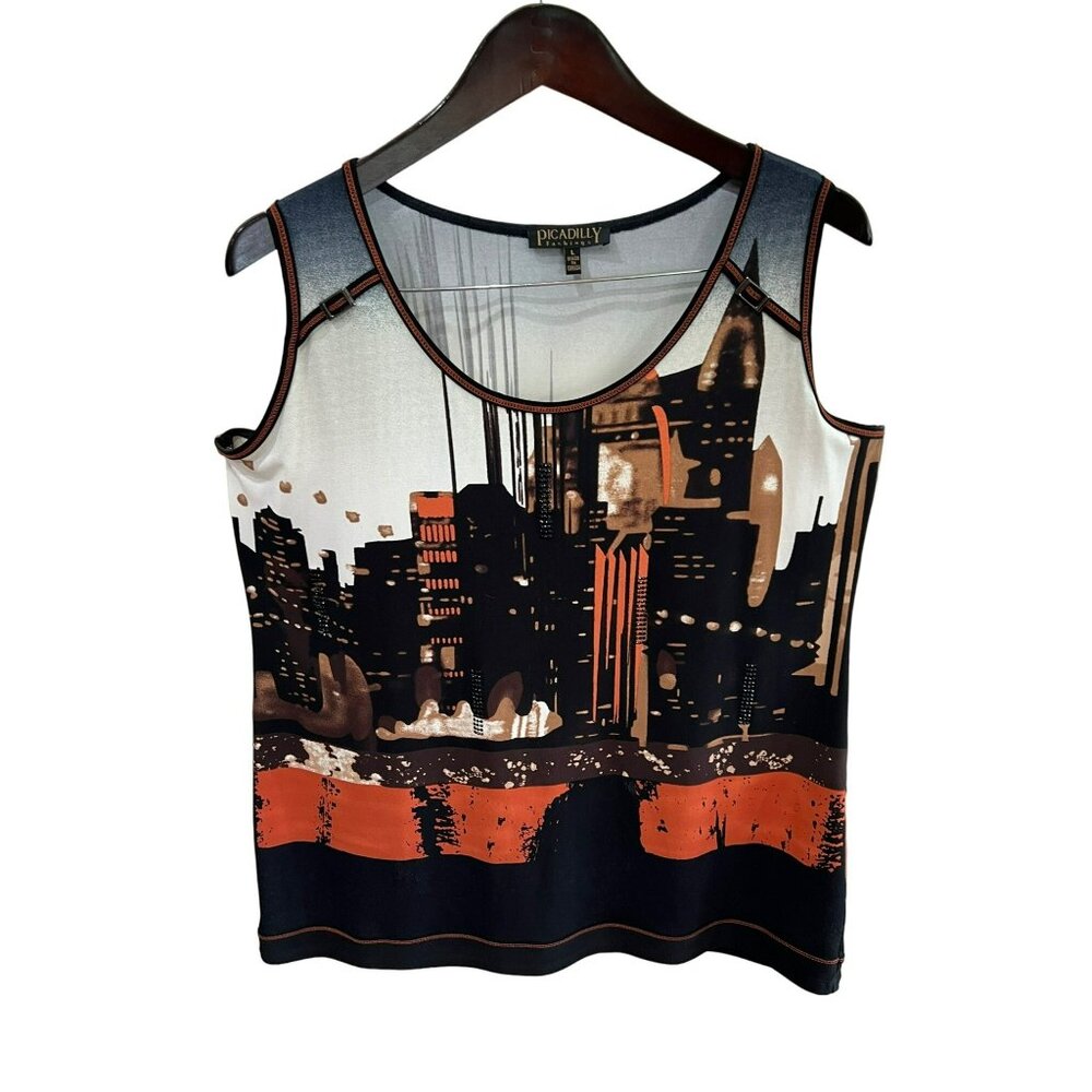 Vintage Piccadilly Cityscape Women's Large Black Tank Top Size Large